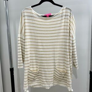 Lilly Pulitzer Elba Coolmax Sweater in the Coconut Coastal Shell Stripe print.